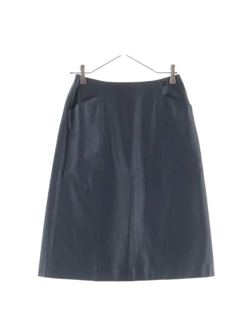 Chanel Vintage Leather Long Skirt Black 36